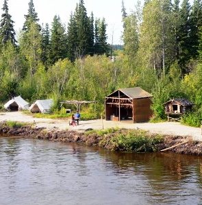 Athabascan village replica on Alaska River